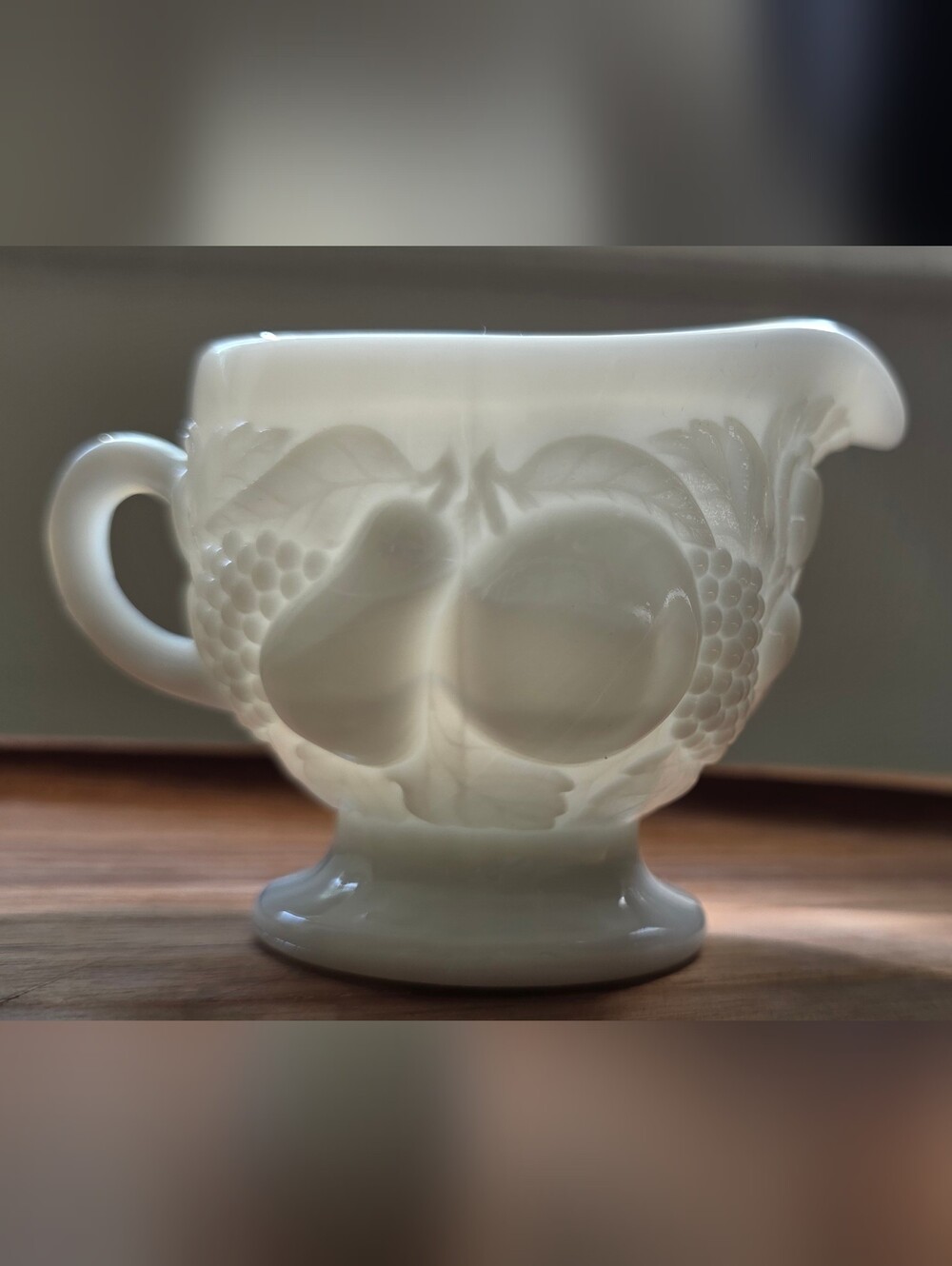 Vintage Westmoreland Della Robbia Milk Glass Fruit Creamer Footed Pitcher